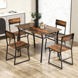 Industrial 5 Pc Dining Table Set Rectangular Kitchen Table W/ 4 Chairs - thumbnail 1