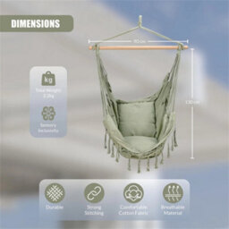Green Hammock Hanging Swing Chair Indoor Outdoor Rope Seat Integrated Cushioning - thumbnail 2