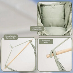 Green Hammock Hanging Swing Chair Indoor Outdoor Rope Seat Integrated Cushioning - thumbnail 3