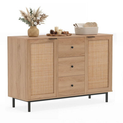 120Cm Rattan Sideboard Buffet Cabinet Farmhouse Bar Table 3 Drawer Console Table - image 1
