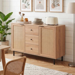 120Cm Rattan Sideboard Buffet Cabinet Farmhouse Bar Table 3 Drawer Console Table - thumbnail 3