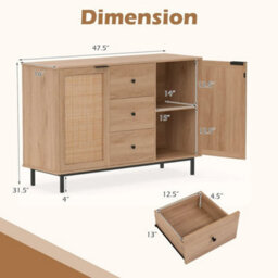 120Cm Rattan Sideboard Buffet Cabinet Farmhouse Bar Table 3 Drawer Console Table - thumbnail 2
