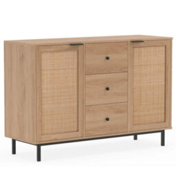 120Cm Rattan Sideboard Buffet Cabinet Farmhouse Bar Table 3 Drawer Console Table - thumbnail 5