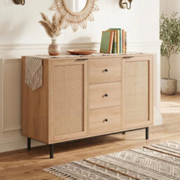 120Cm Rattan Sideboard Buffet Cabinet Farmhouse Bar Table 3 Drawer Console Table - thumbnail 4