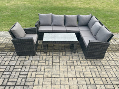 Fimous 7 Seat Rattan Garden Furniture Corner Sofa Set Outdoor Patio Sofa Chair Table Set With Cushions Dark Grey Mixed - image 1