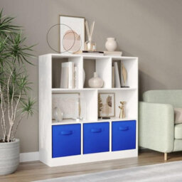 Urbn-Living Urbnliving Asymmetrical 8 Cube White Bookcase Storage Unit With 3 Fabric Drawer Inserts- Dark Blue - thumbnail 4