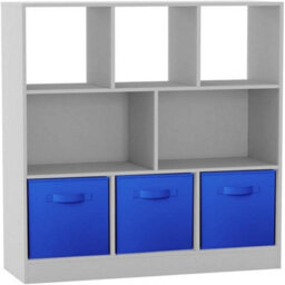 Urbn-Living Urbnliving Asymmetrical 8 Cube White Bookcase Storage Unit With 3 Fabric Drawer Inserts- Dark Blue - thumbnail 1