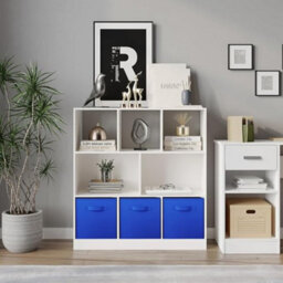 Urbn-Living Urbnliving Asymmetrical 8 Cube White Bookcase Storage Unit With 3 Fabric Drawer Inserts- Dark Blue - thumbnail 2
