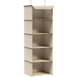 Closet Hanging Organizer, Foldable Wardrobe Storage Shelves, Space Saver With Bamboo Inserts, Sand Beige - thumbnail 8