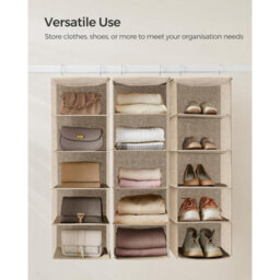 Closet Hanging Organizer, Foldable Wardrobe Storage Shelves, Space Saver With Bamboo Inserts, Sand Beige - thumbnail 3