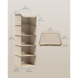 Closet Hanging Organizer, Foldable Wardrobe Storage Shelves, Space Saver With Bamboo Inserts, Sand Beige - thumbnail 2