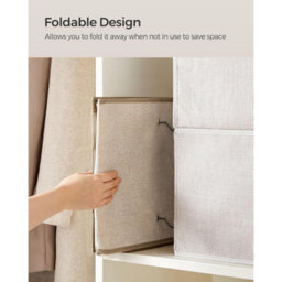 Closet Hanging Organizer, Foldable Wardrobe Storage Shelves, Space Saver With Bamboo Inserts, Sand Beige - thumbnail 6