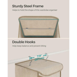 Closet Hanging Organizer, Foldable Wardrobe Storage Shelves, Space Saver With Bamboo Inserts, Sand Beige - thumbnail 5