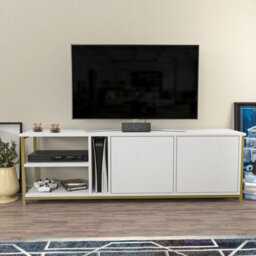 Decorotika Primrose Tv Stand Tv Unit For Tv's Up To 72 Inch Gold And White