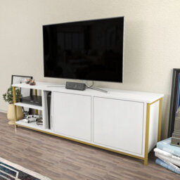 Decorotika Primrose Tv Stand Tv Unit For Tv's Up To 72 Inch Gold And White - thumbnail 3