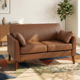 Homcom 2 Seater Sofa, 132 Cm Modern Small Sofa With Solid Wood Legs, Brown