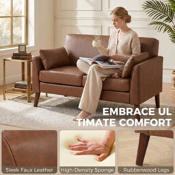 Homcom 2 Seater Sofa, 132 Cm Modern Small Sofa With Solid Wood Legs, Brown - thumbnail 4