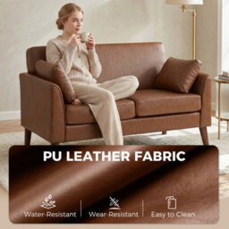 Homcom 2 Seater Sofa, 132 Cm Modern Small Sofa With Solid Wood Legs, Brown - thumbnail 5