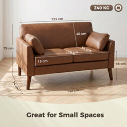 Homcom 2 Seater Sofa, 132 Cm Modern Small Sofa With Solid Wood Legs, Brown - thumbnail 3