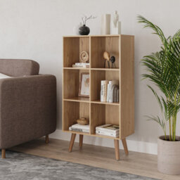 Urbn-Living Urbnliving 90Cm Height 6 Cube Oak Wooden Bookcase With Beech Legs Living Room Bedroom Unit Shelves - thumbnail 2
