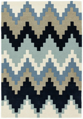 Blue Wool Abstract Handmade Luxurious Modern Rug For Bedroom & Living Room-200Cm X 300Cm