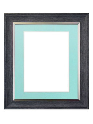 Frames By Post Scandi Charcoal Grey Frame With Blue Mount For Image Size 12 X 8 Inch - image 1