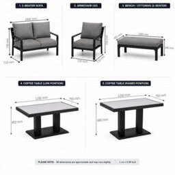 Shatchi 4 Seater 5 Piece Aluminium Garden Sofa Dining Set With Gas Lift Table, Ottoman Bench & Terracotta Cushions - thumbnail 9