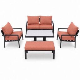 Shatchi 4 Seater 5 Piece Aluminium Garden Sofa Dining Set With Gas Lift Table, Ottoman Bench & Terracotta Cushions - thumbnail 3