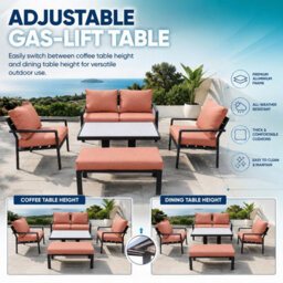 Shatchi 4 Seater 5 Piece Aluminium Garden Sofa Dining Set With Gas Lift Table, Ottoman Bench & Terracotta Cushions - thumbnail 4