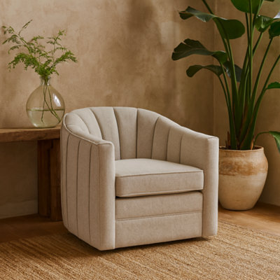 Wyld Haus Sandstone Swivel Armchair - Taupe Twill Upholstery, Wood Frame - image 1