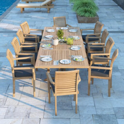 Eterna Madrid Teak Garden Outdoor Dining Table & 10 Seat Chair Set - With Black Cushions - thumbnail 1
