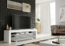 Tv Unit 160Cm Modern White With High Gloss Grey Doors - Creative Furniture - thumbnail 5