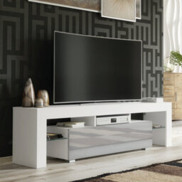Tv Unit 160Cm Modern White With High Gloss Grey Doors - Creative Furniture