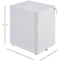 Vinsetto 3 Drawer Metal Filing Cabinet Lockable 5 Wheels Under Desk White - thumbnail 3