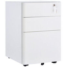 Vinsetto 3 Drawer Metal Filing Cabinet Lockable 5 Wheels Under Desk White - thumbnail 2