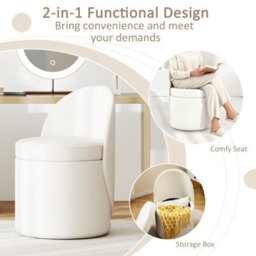 Costway 38 L Storage Ottoman With Backrest Faux Velvet Vanity Stool With Sponge Padded Seat - thumbnail 8