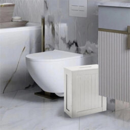 White Slim Bathroom Storage Cabinet Toilet Roll Holder Unit Cleaning Supply Organizer - thumbnail 4