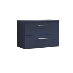 Balterley Bramshall Modern Bathroom 800mm Wall Hung 2 Soft Close Drawer Vanity Unit With Worktop, 558 X 805 X 390mm, Midnight Blue - thumbnail 1