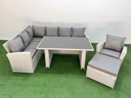 Fimous 8 Seater Wicker Rattan Corner Sofa Sets Outdoor Garden Furniture Sets With Lounge Sofa Big Footstool Armchair Light Grey - thumbnail 1