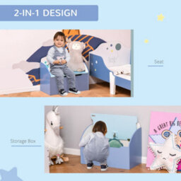Homcom Kids Wooden Toy Box Children Storage Chest Bench Organiser Bedroom Blue - thumbnail 5