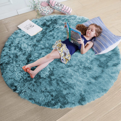 Ameha Round Shaggy Rug Non Slip Soft Fluffy Area Rug Living Room Bedroom Carpets 120X120 Cm Tye Dye Teal - image 1