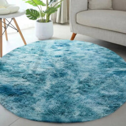 Ameha Round Shaggy Rug Non Slip Soft Fluffy Area Rug Living Room Bedroom Carpets 120X120 Cm Tye Dye Teal - thumbnail 4