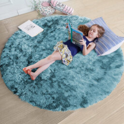 Ameha Round Shaggy Rug Non Slip Soft Fluffy Area Rug Living Room Bedroom Carpets 120X120 Cm Tye Dye Teal