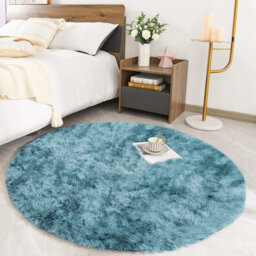 Ameha Round Shaggy Rug Non Slip Soft Fluffy Area Rug Living Room Bedroom Carpets 120X120 Cm Tye Dye Teal - thumbnail 3