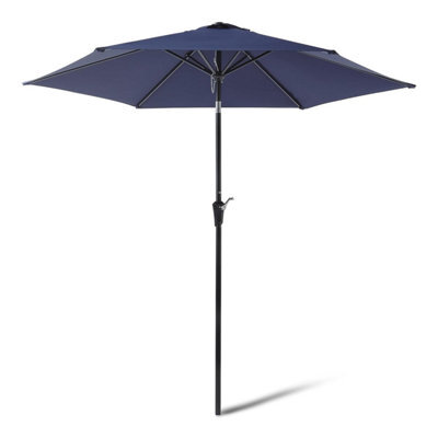 Basics Garden Parasol, Patio Umbrella With Crank Lift Push-Button Tilt, Aluminium Pole Steel Ribs, 3.1 M, Navy