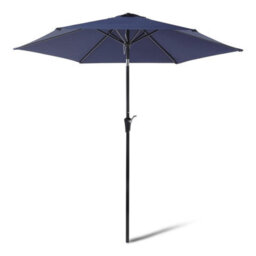 Basics Garden Parasol, Patio Umbrella With Crank Lift Push-Button Tilt, Aluminium Pole Steel Ribs, 3.1 M, Navy