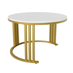 Btm 2-In-1 Mdf Round Coffee Table With Glossy Surface & White Marble Top, 2 Drawers, White & Black, Living Room Set - thumbnail 6