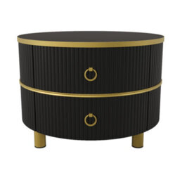Btm 2-In-1 Mdf Round Coffee Table With Glossy Surface & White Marble Top, 2 Drawers, White & Black, Living Room Set - thumbnail 9