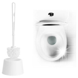Pluto Packaging 2 X White Plastic Toilet Brush Set With Holder & Handle For Bathrooms & Washrooms