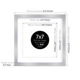 "7X7"" Silver Picture Frame - 7X7"" Square Frame With 6X6"" Mount For 7X7""/6X6"" Pictures Art Deco Style Photo Display, 1 Pack" - thumbnail 2
